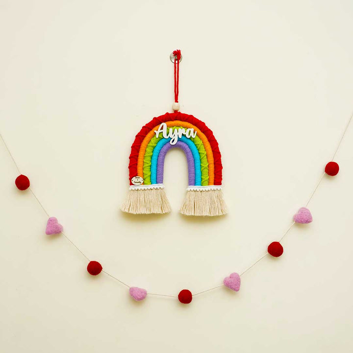 Macrame Rainbow Personalized Kids' Nameplate & Bunting Combo