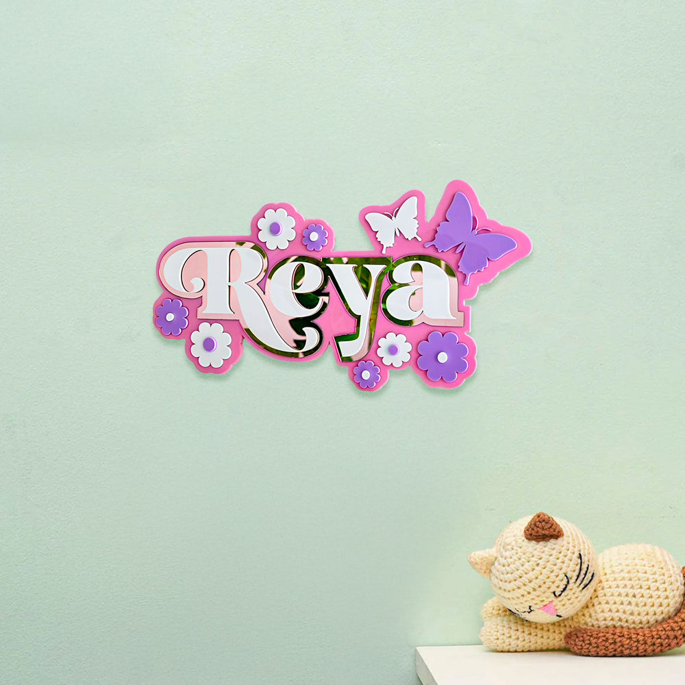 Personalized Garden Grace Theme Acrylic Kids Name Plate - Name Personalization Example Mounted on Wall