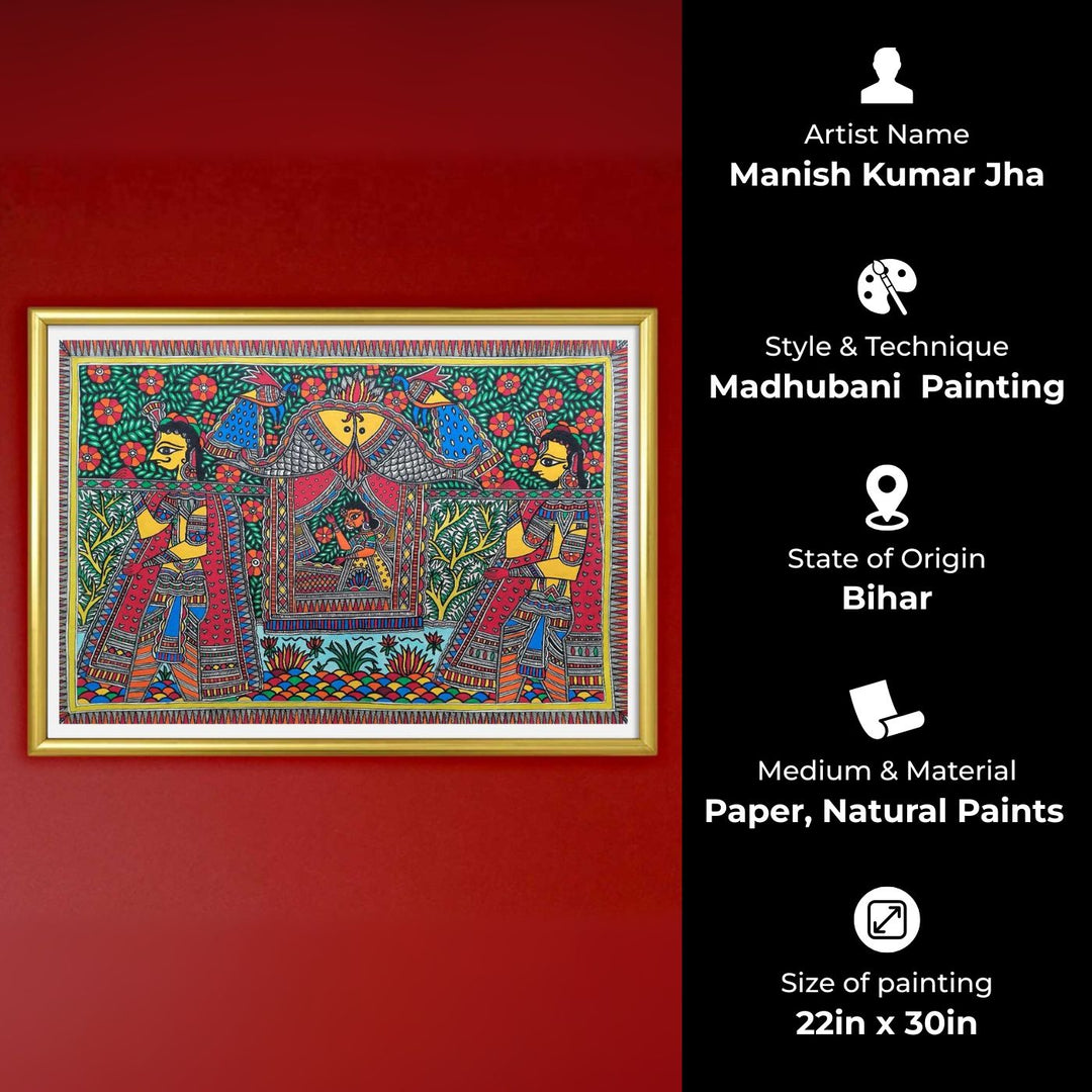 22 x 30 Inch | Floral Frame of Love | Original Hand Painted Madhubani Painting | Natural Pigments On Paper