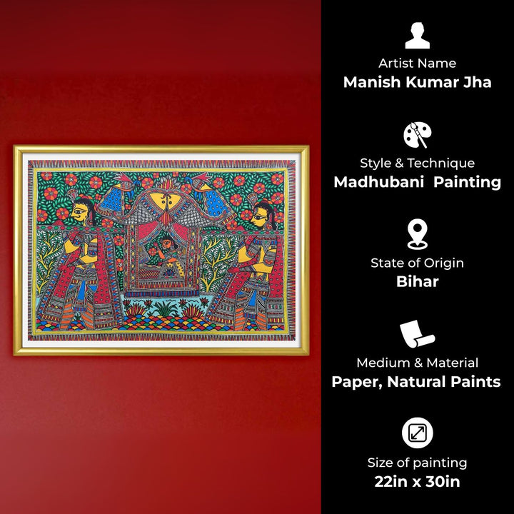 22 x 30 Inch | Floral Frame of Love | Original Hand Painted Madhubani Painting | Natural Pigments On Paper