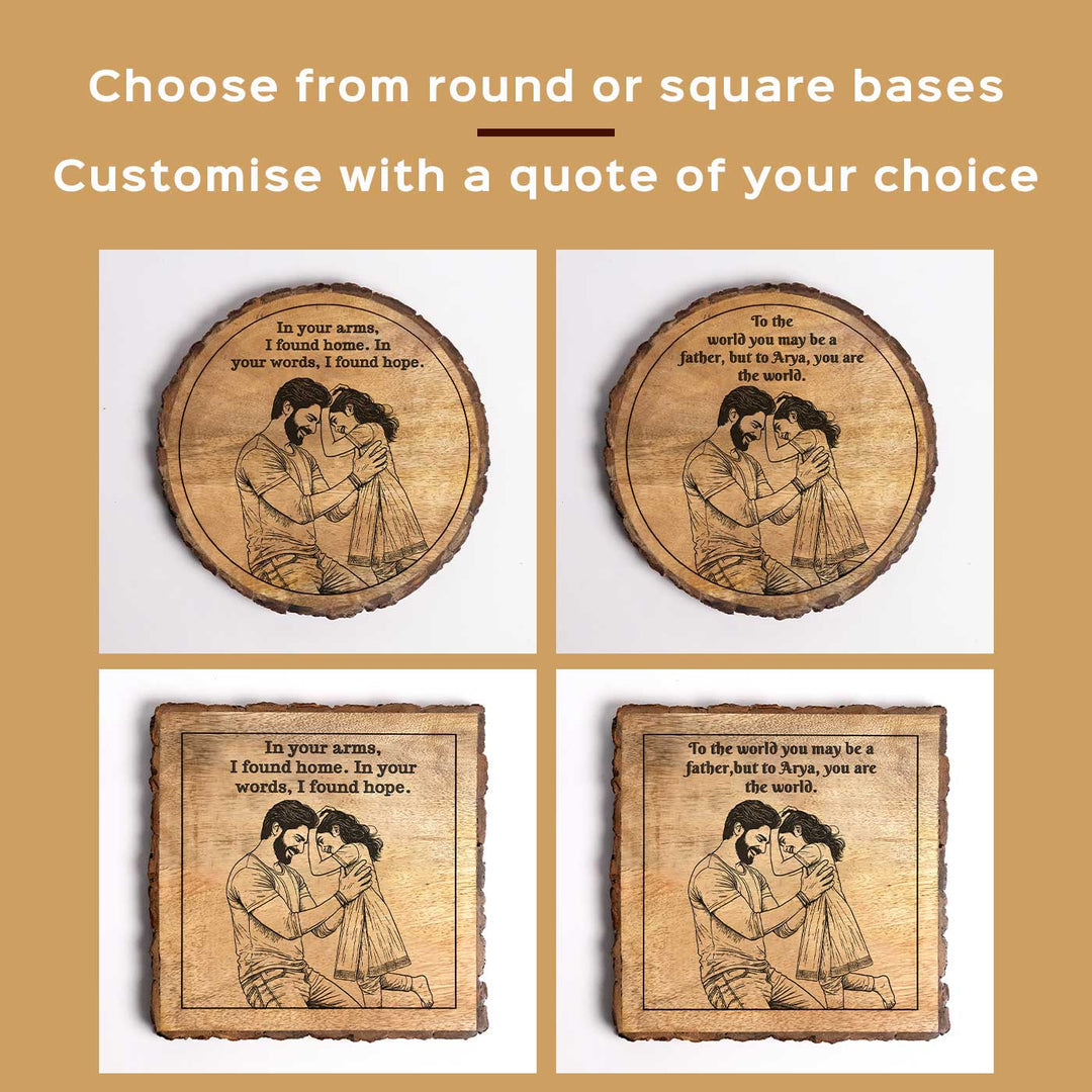 Personalized Hand Carved Engraved Dad And Daughter Theme Wooden Decorative Plaque