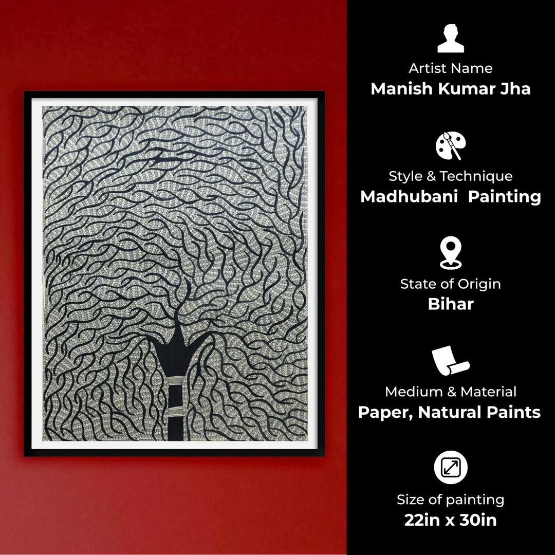 22 x 30 Inch | The Eternal Tree | Original Hand Painted Madhubani Painting | Natural Pigments On Paper
