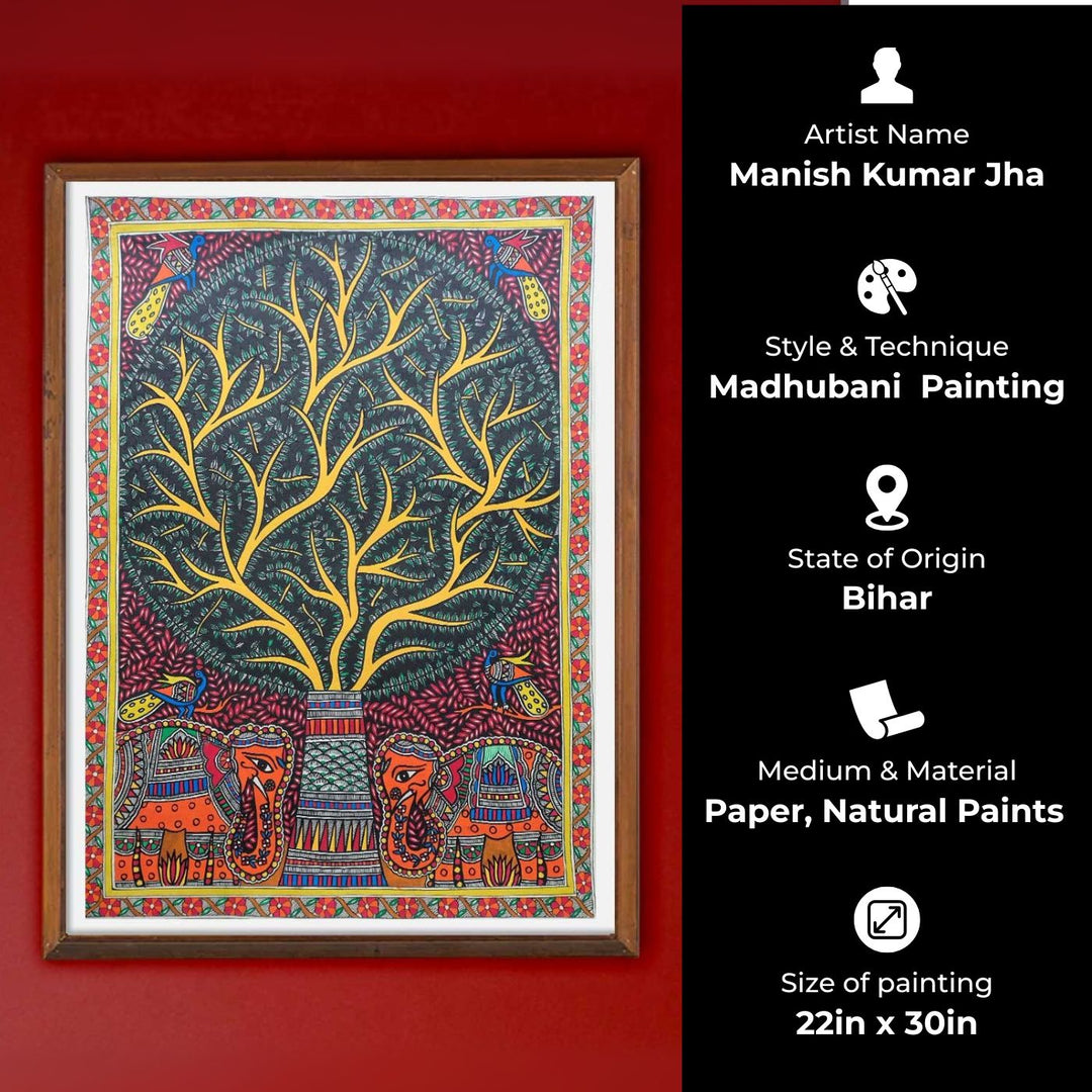22 x 30 Inch | Tree Of Life | Original Hand Painted Madhubani Painting | Natural Pigments On Paper