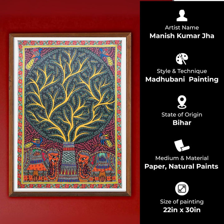 22 x 30 Inch | Tree Of Life | Original Hand Painted Madhubani Painting | Natural Pigments On Paper