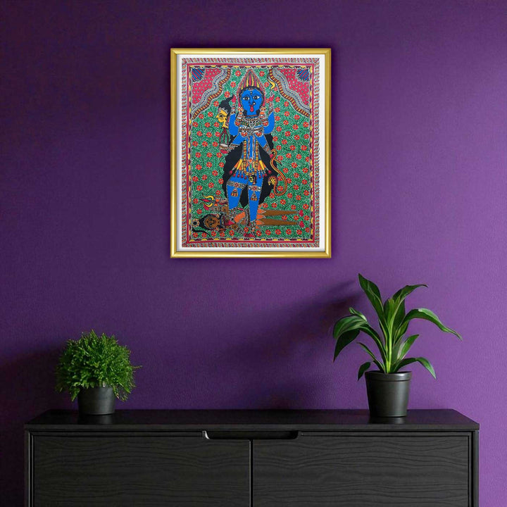 22 x 30 Inch | Goddess Kali | Original Hand Painted Madhubani Painting | Natural Pigments On Paper