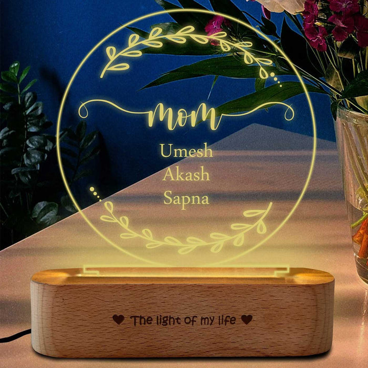 Personalized Leaf Design "Mom" Engraved Acrylic Lamp For Mothers