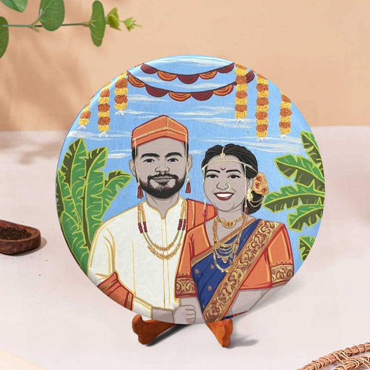 10 Inch | Photo Personalized Hand Painted Pop Art Illustrated Caricature Wall Plate With Stand