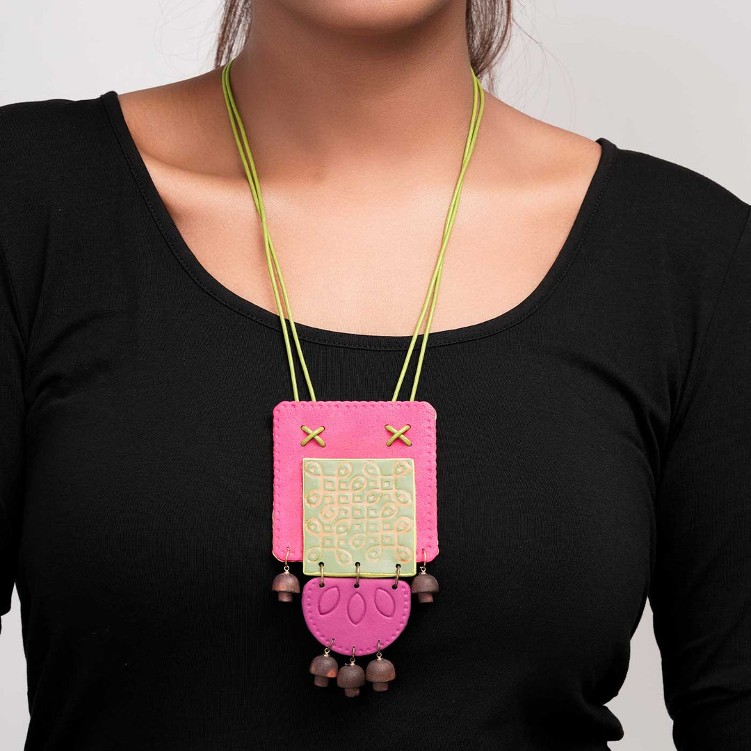 Handmade Polymer Clay Ponmozhi Reversible Kolam Necklace