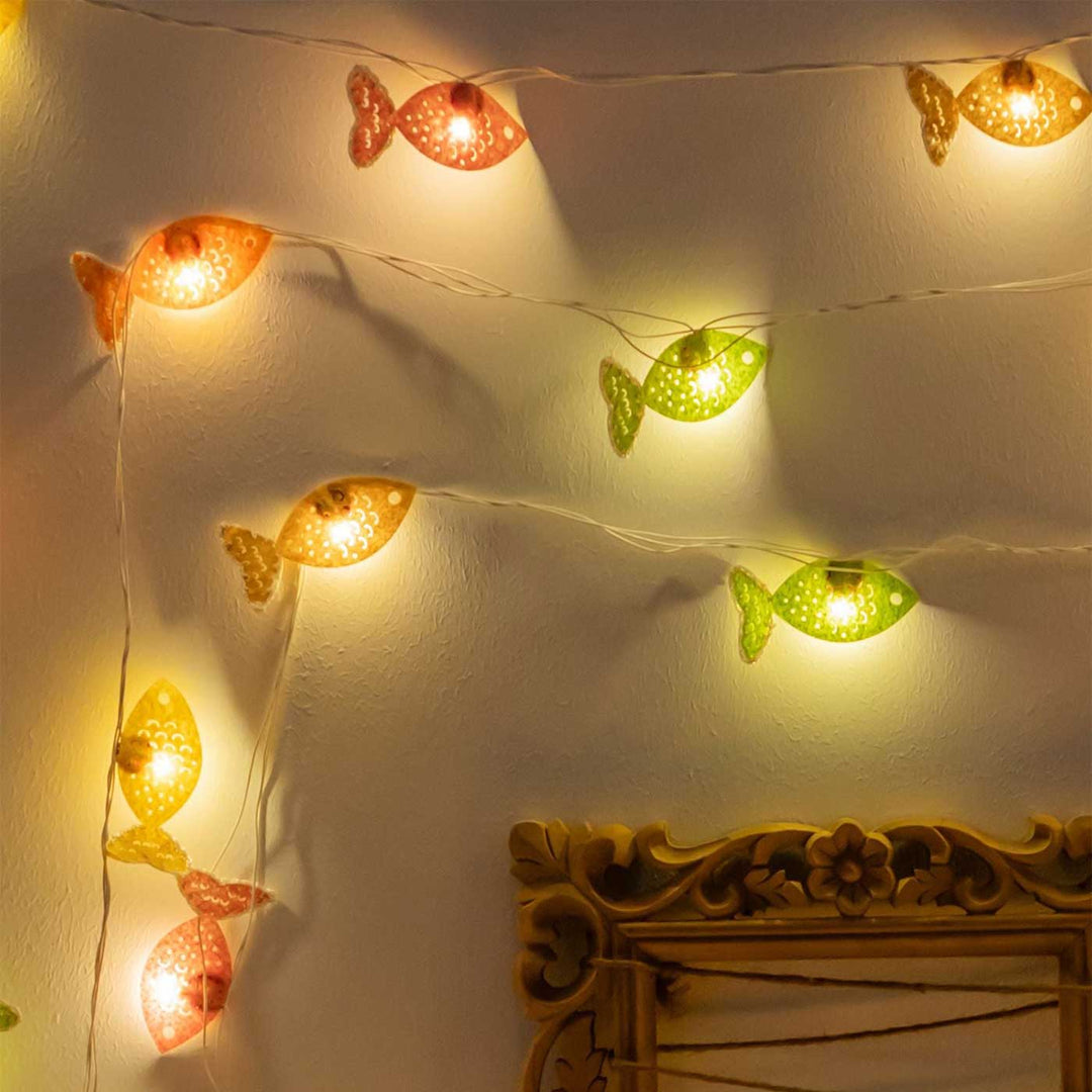 Handmade Crochet Colourful Fishes Design Felt Fairy Light