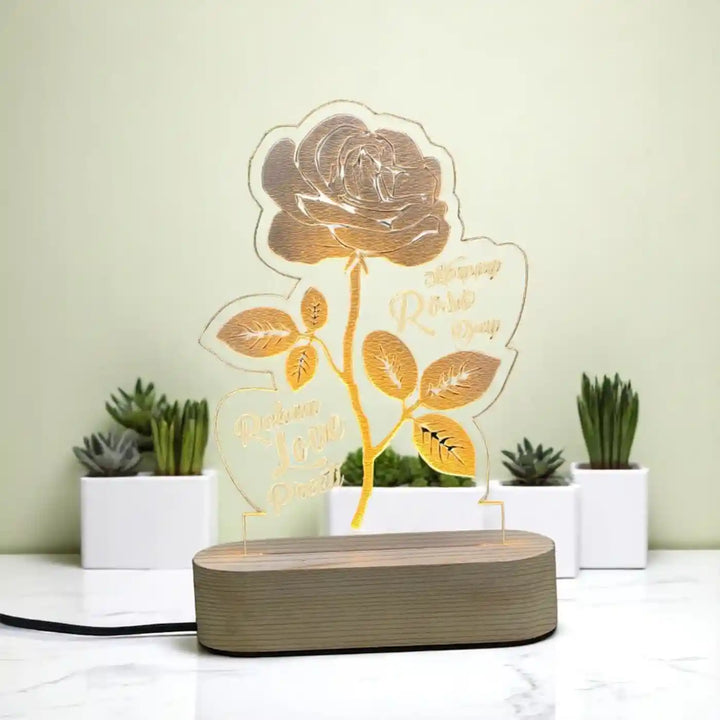 Personalized 3D Rose Theme Led Wooden Table Lamp