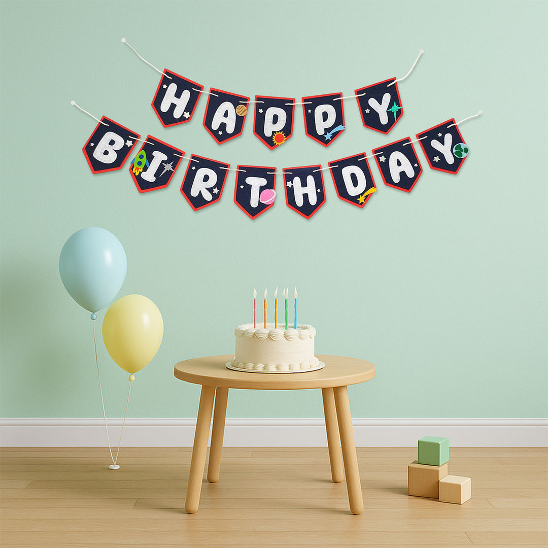 Handmade Space Theme Blue Felt Happy Birthday Banner
