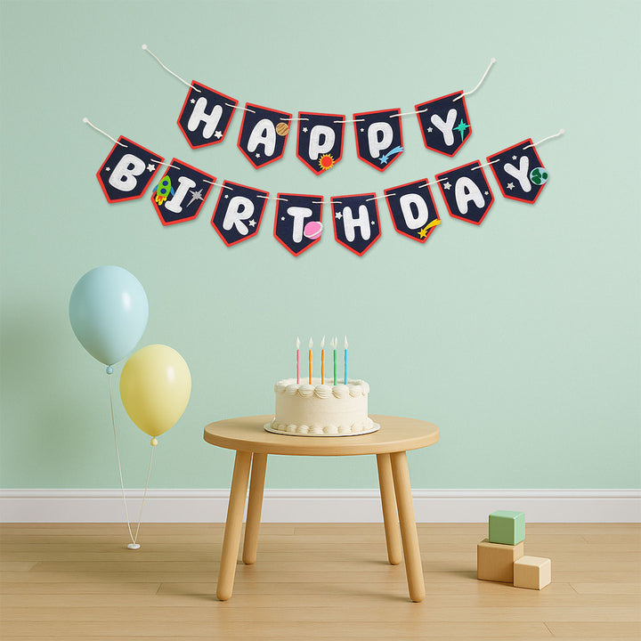 Handmade Space Theme Blue Felt Happy Birthday Banner