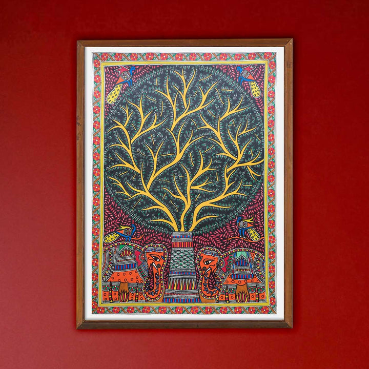 22 x 30 Inch | Tree Of Life | Original Hand Painted Madhubani Painting | Natural Pigments On Paper