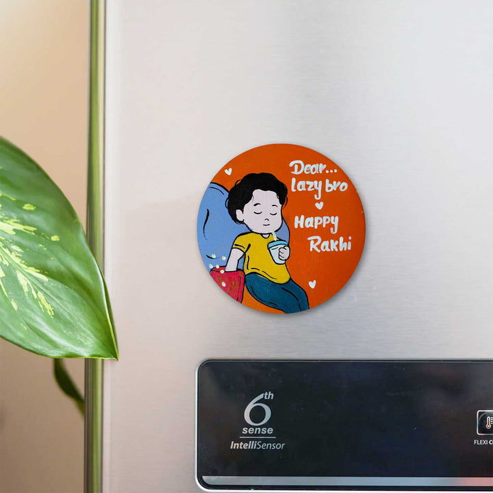 Personalized Hand-Painted Lazy Bro Design Mdf Wood Fridge Magnet