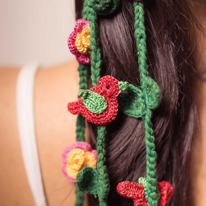 Handmade Crochet Guncha Spring Bird And Roses Parandi