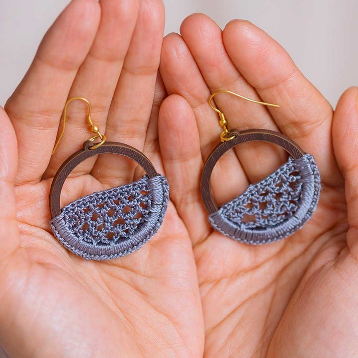 Handmade Crochet Grey Jharokha Earrings
