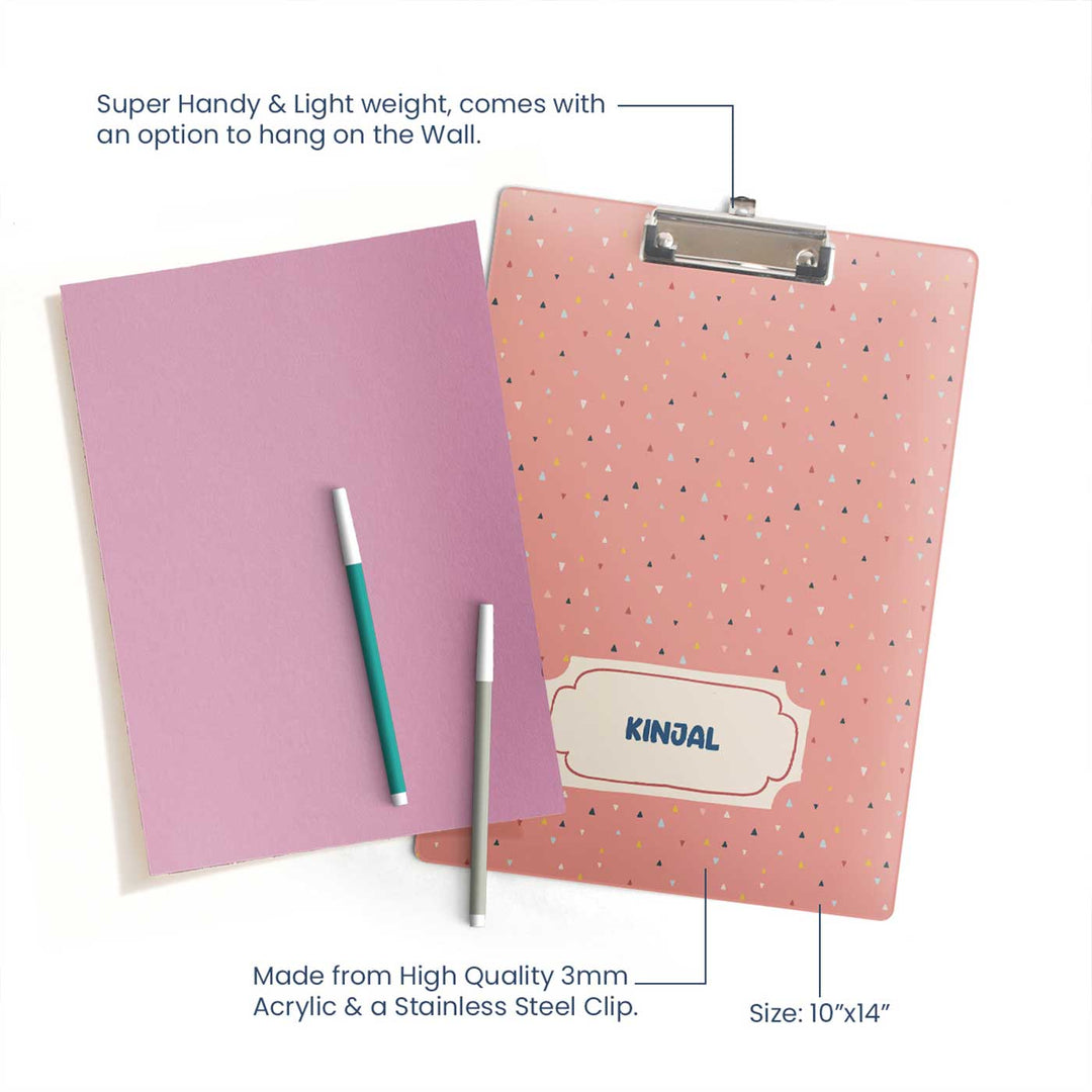 Personalized Triangle Tango Theme Acrylic Clipboard