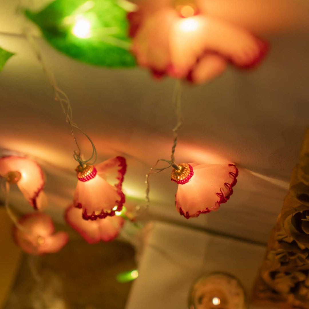 Handmade Crochet Meadow Red Floral Design Felt Fairy Light