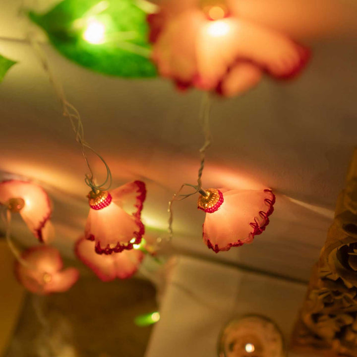 Handmade Crochet Meadow Red Floral Design Felt Fairy Light