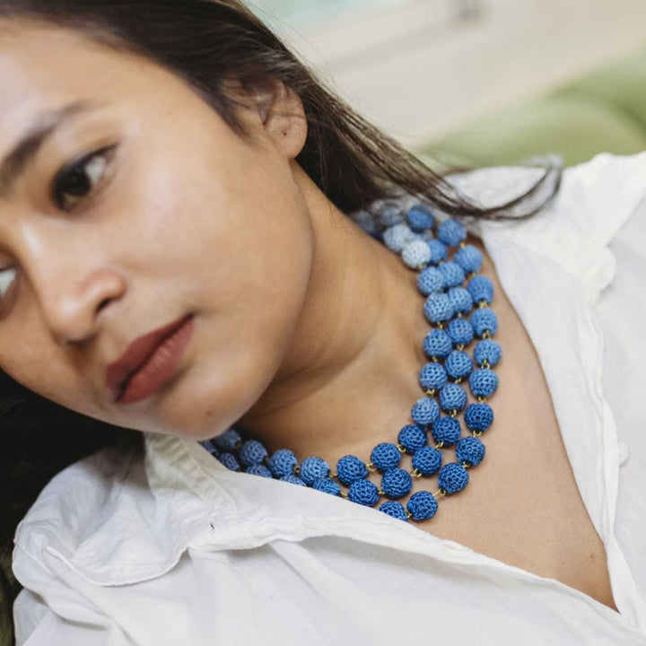 Handmade Crochet Indigo Mausam Necklace