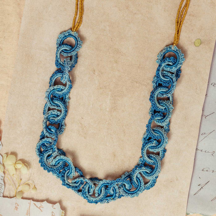 Handmade Crochet Gulnaar Blue Braided Necklace