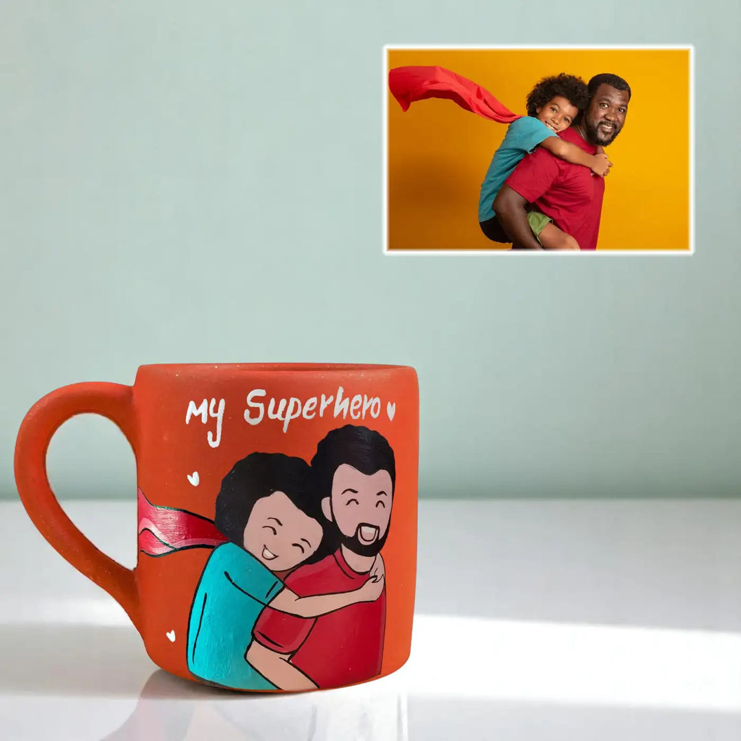 Photo Personalized Hand-Painted Superdad Theme Terracotta Mug