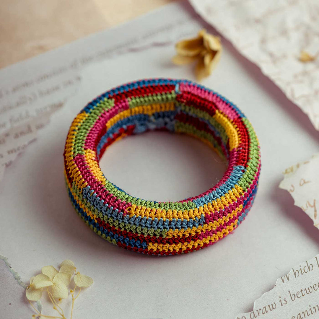Handmade Crochet Rangat Mosaic Multicolor Chunky Bangle