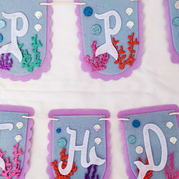 Handmade Mermaid Theme Felt Happy Birthday Banner