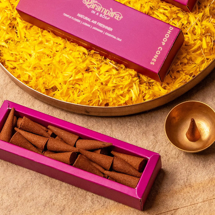 Blessings in a Box Diwali Gift Hamper | Includes 1 Lakshmi Idol, 1 Ganesh Idol, 1 Samai, 1 Dry Fruits Jar, 1 Dhoop Cones Pack