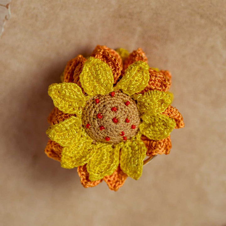 Handmade Crochet Guncha Sunflower Hair Clutch
