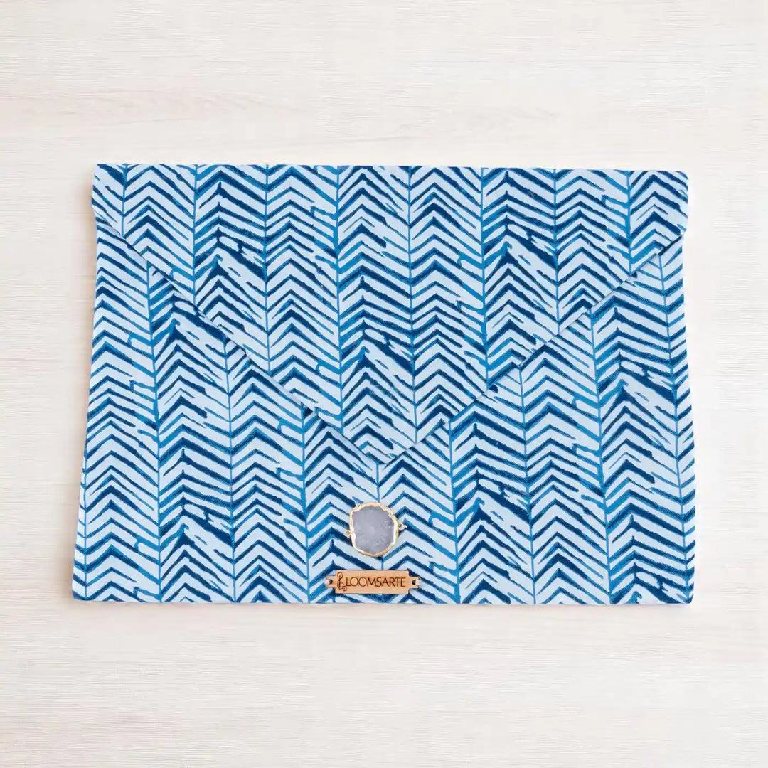 Blue Zebra Cotton Lightweight & Durable Ecofriendly iPad Envelope Sleeve With Agate | 12 x 9 inch