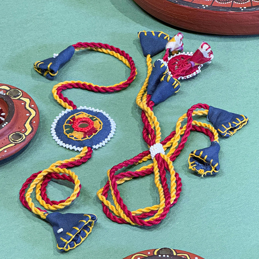 Reusable Mirror And Cotton Rope Rakhi For Bhaiya And Bhabhi - Full Product Laid Flat