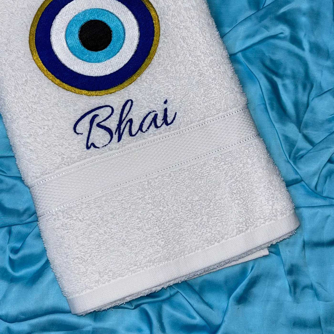 Personalized Embroidered Evil Eye Theme Cotton Bath Towel For Brother