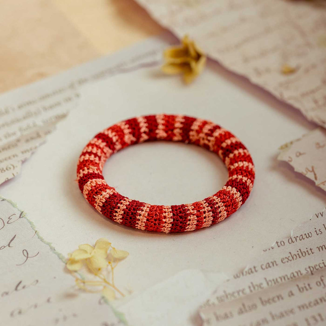 Handmade Crochet Rangat Red Striped Bangle