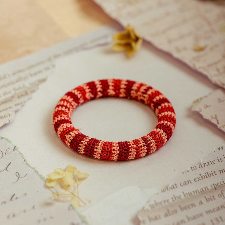 Handmade Crochet Rangat Red Striped Bangle
