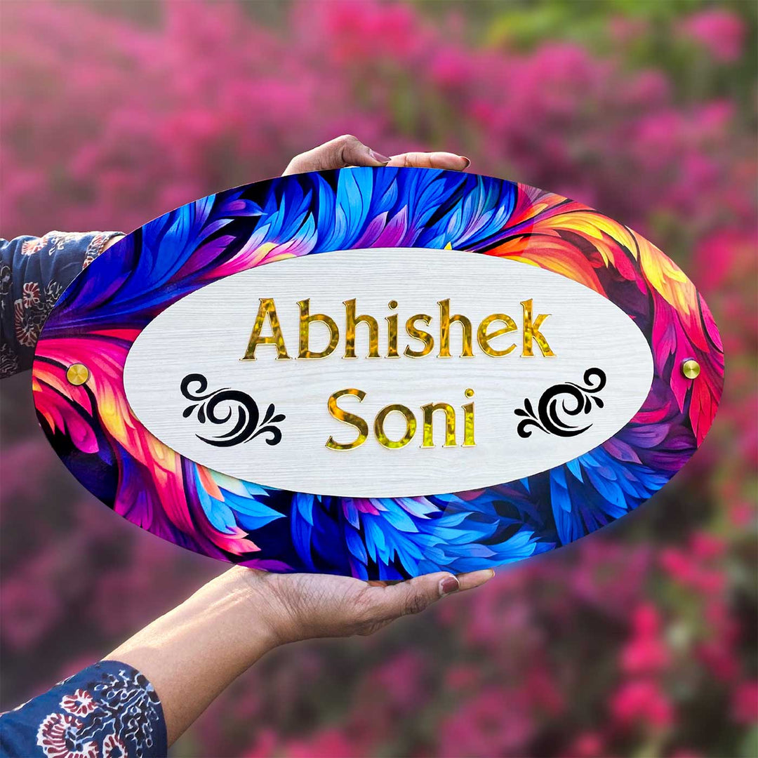 Personalized Oval Feather MDF Wood Name Plate