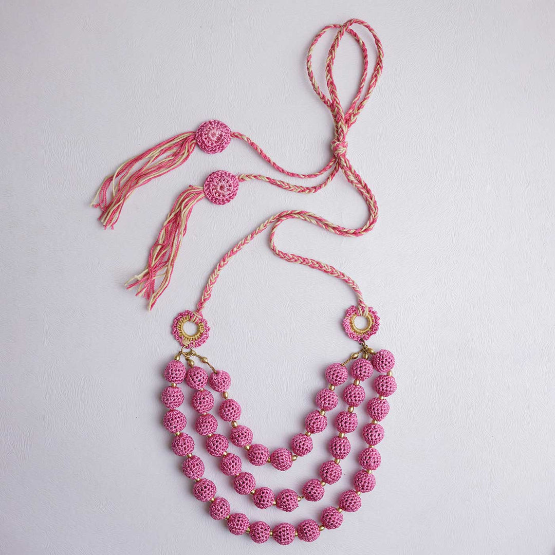 Handmade Crochet Pink Roop Necklace