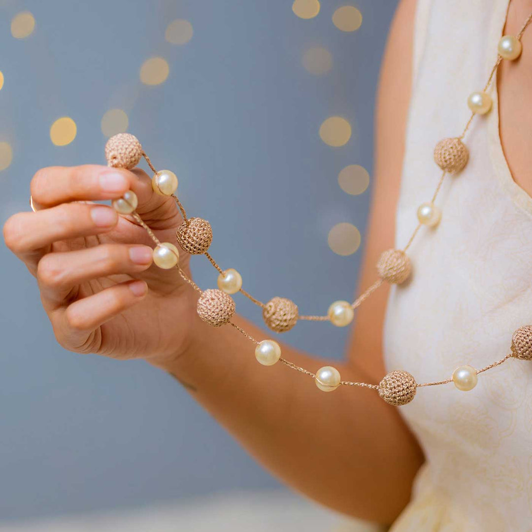 Handmade Crochet Rose Gold Nakshatra Pearl Necklace