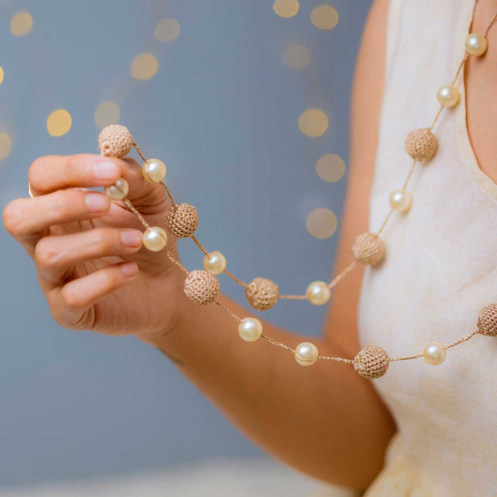 Handmade Crochet Rose Gold Nakshatra Pearl Necklace