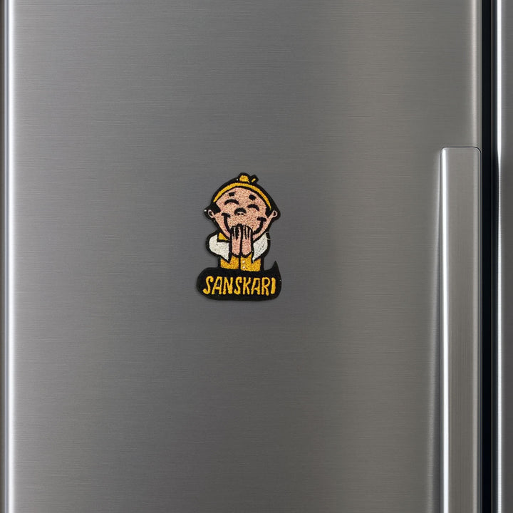 Handmade Sanskari Pom Pom Felt Rakhi For Brother - Magnet Attached to Refrigerator Door