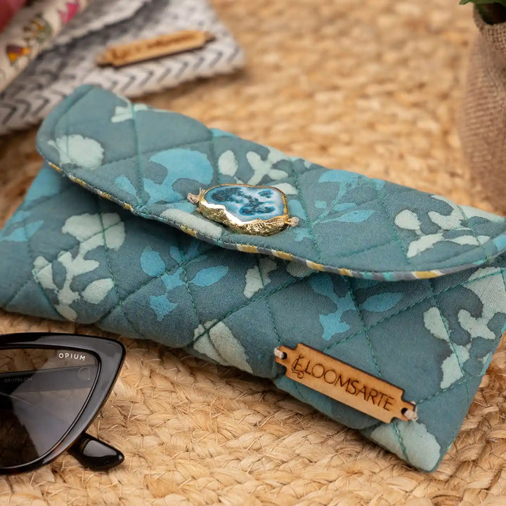 Green Lagoon Cotton Sleek & Durable Ecofriendly Spectacle Case With Agate Accent | 7 x 3.75 inch