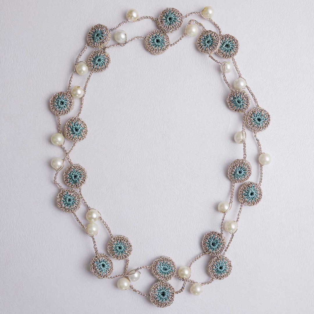 Handmade Crochet Rose Gold Mint Nakshatra Tikki Necklace