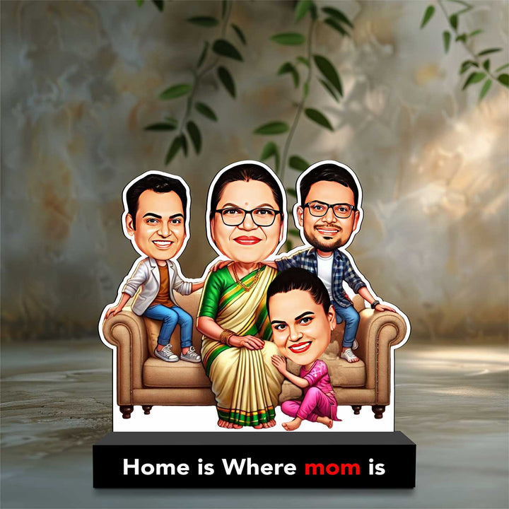 Photo Personalized "Home Is Where Mom Is" MDF Wood Caricature Cutout For Mothers