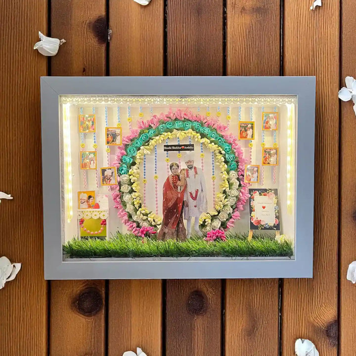 12 x 16 Inches | Photo Personalized Handmade Wedding Theme MDF Wood Decorative Plaque With Lights