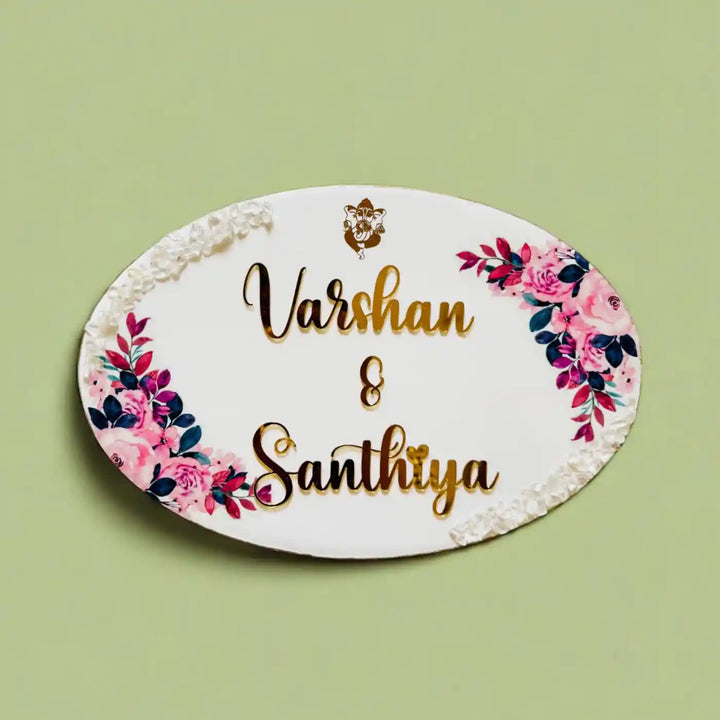Personalized White Floral Resin Name Plate