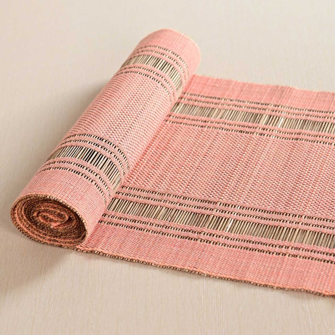 Hand Woven Double Striped Madhurkati Peach Table Runner