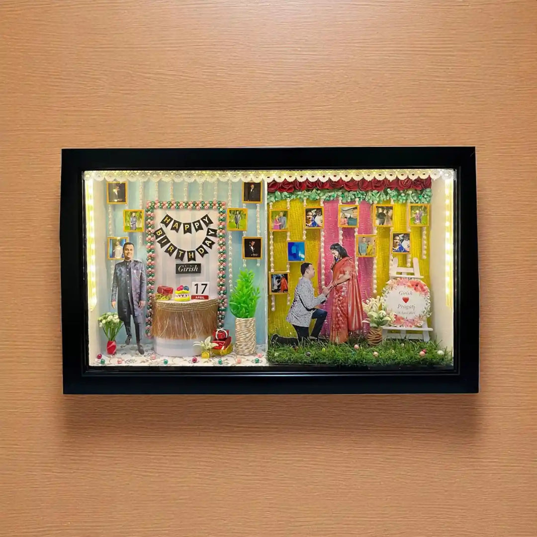 Photo Personalized Handmade Two Partition Design Birthday MDF Wood Decorative Plaque With Lights