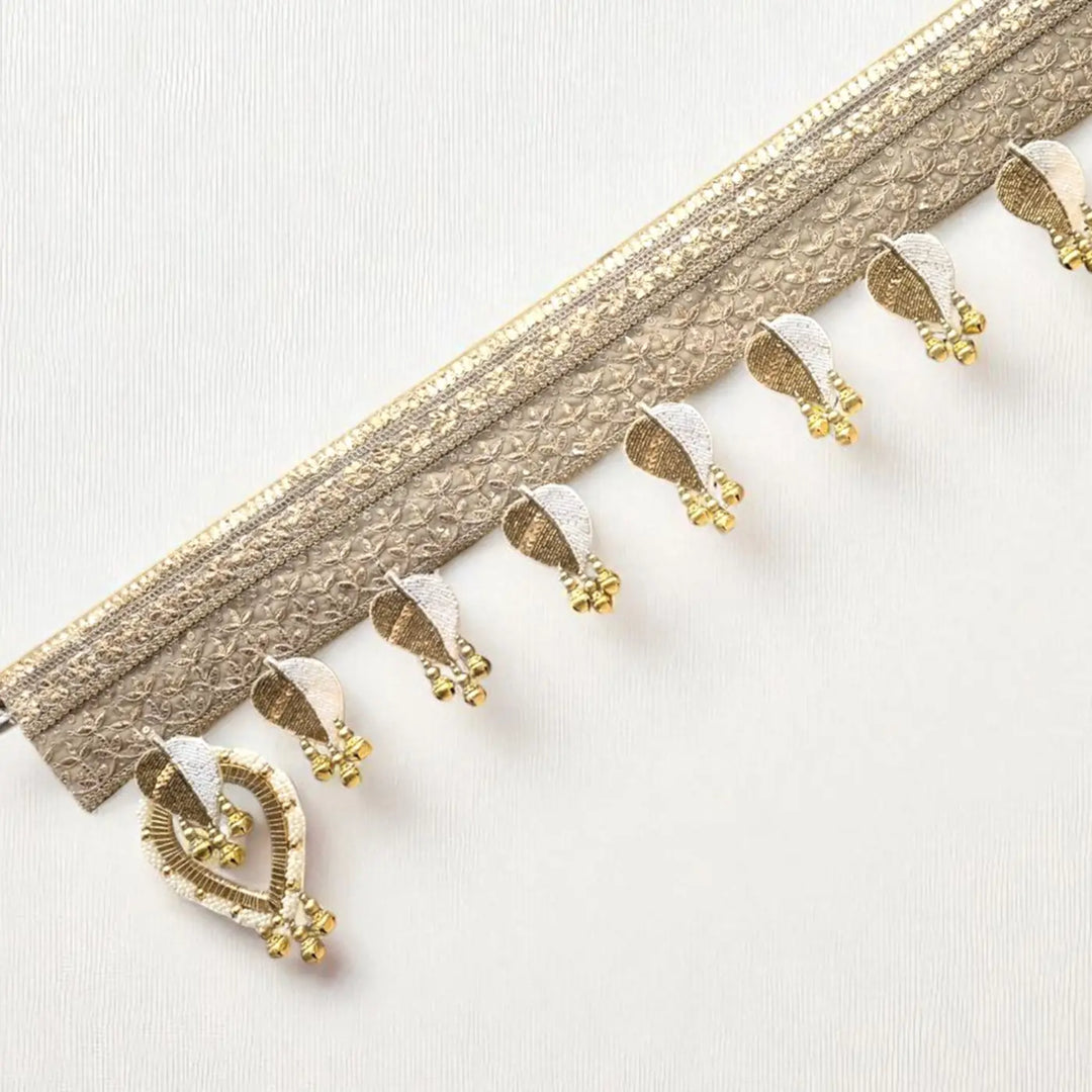 Hand Embroidered Beaded Gold & White Designer Toran