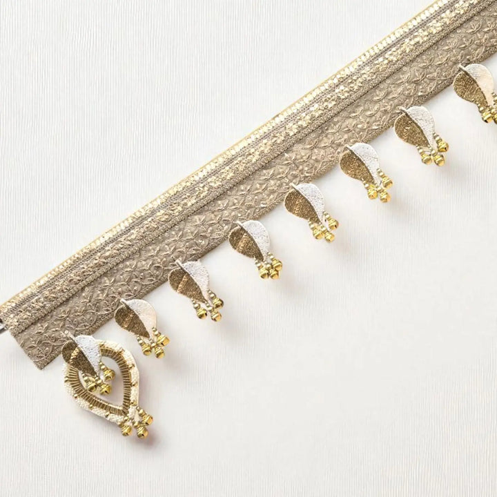 Hand Embroidered Beaded Gold & White Designer Toran