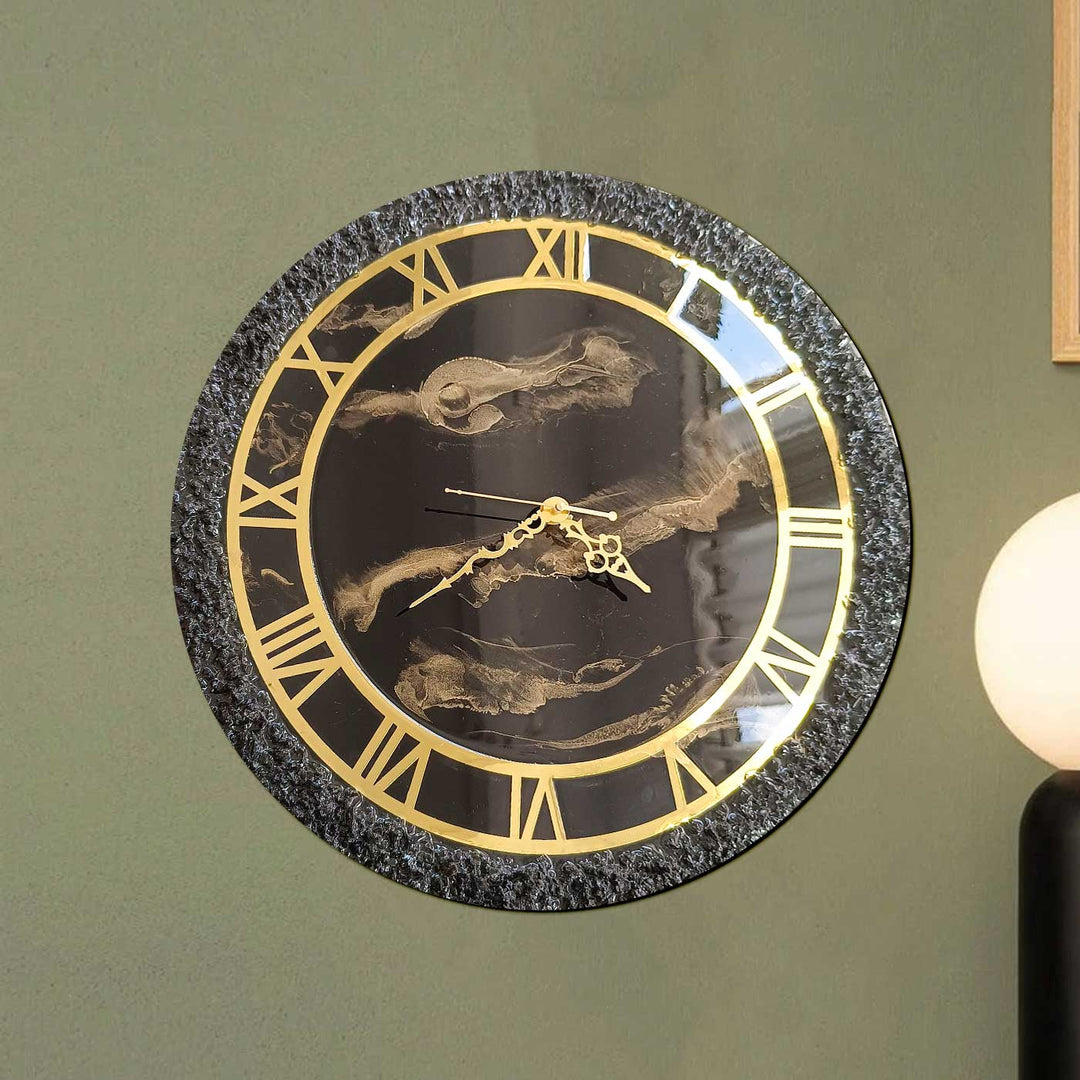 Handmade Black & Gold Resin Wall Clock